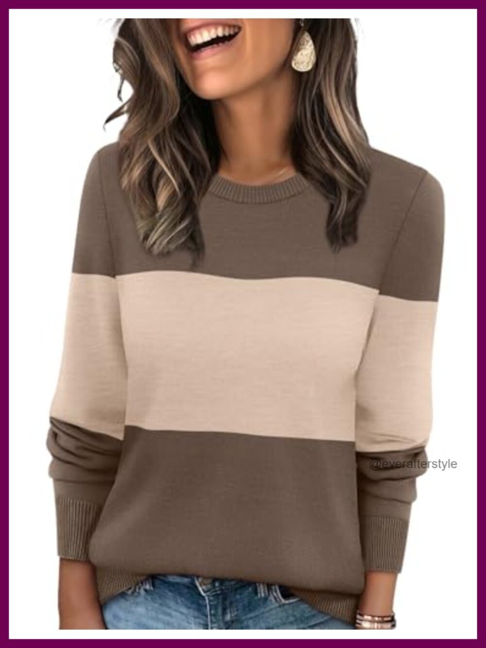 Ribbed Knit Long Sleeve Crewneck Pullover Sweater